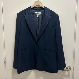 Derek Lam Crosby Navy Blazer with Satin Lapels & Back